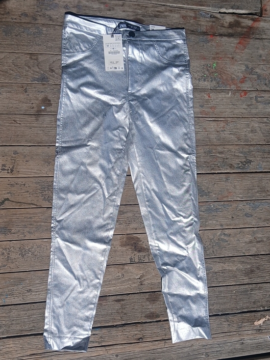 Zara Pants - Nwt Zara Silver Coated Mid Rise Leggings